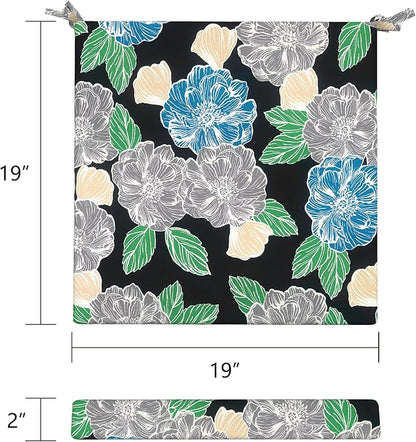 LVTXIII Outdoor Seat Cushions Seasonal Replacement Chair Cushions, Patio Chair Pads with Ties for Dining Chairs and Garden Furniture, Square Back, 19"x19"x2", 4 Pack, Peony Garden