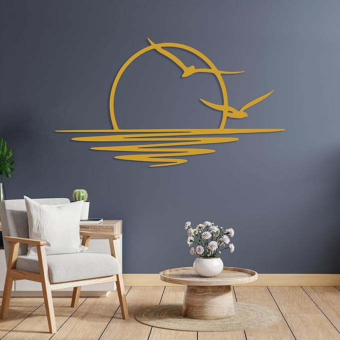 Sunrise Metal Wall Art, Sunset Metal Wall Decor for Living Room, Sunshine Line Art Home Decor Outdoor Indoor, Sun Design Modern Artwork for Walls, Abstract Sunset Wall Decor, Housewarming Gifts