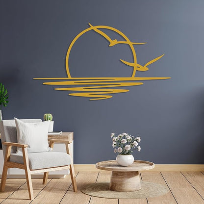 Sunrise Metal Wall Art, Sunset Metal Wall Decor for Living Room, Sunshine Line Art Home Decor Outdoor Indoor, Sun Design Modern Artwork for Walls, Abstract Sunset Wall Decor, Housewarming Gifts