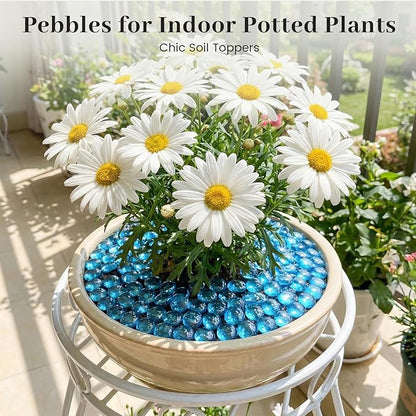 FUTUREPLUSX 5Lb Light Blue Flat Glass Marbles, Glass Beads Flat Gems Aquarium Pebbles Vase Filler Table Scatter Decor