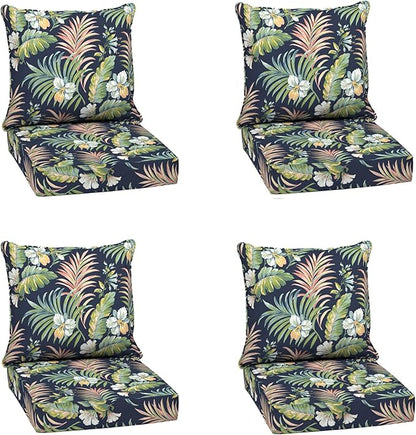 Arden Outdoor Deep Seat Cushion Set (4-Pack), 24 in x 24 in, Weather-Proof, Rain-Proof, Fade Resistant Patio Cushion for Chair, Sofa, and Couch Simone Blue Tropical
