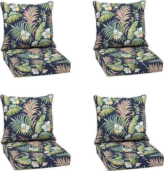 Arden Outdoor Deep Seat Cushion Set (4-Pack), 24 in x 24 in, Weather-Proof, Rain-Proof, Fade Resistant Patio Cushion for Chair, Sofa, and Couch Simone Blue Tropical