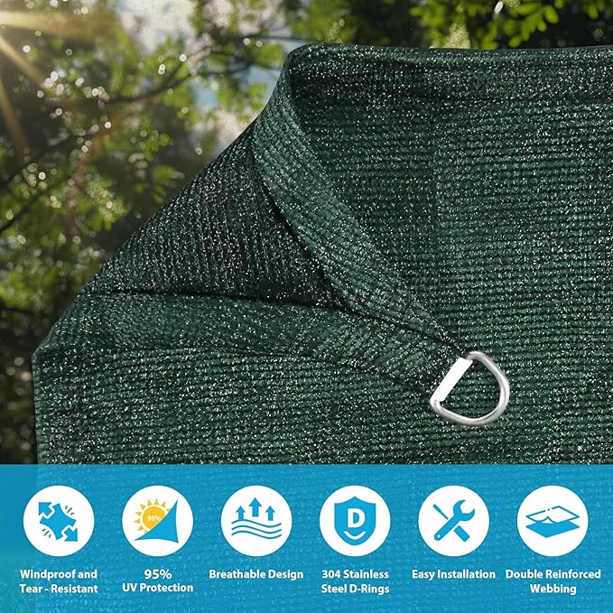 Amagenix Sun Shade Sail 9X9X12.7 Curved Edge Outdoor Shade Canopy Dark Green Breathable 95% UV Block Shade Cloth for Patio Garden Backyard (We Make Custom Size)
