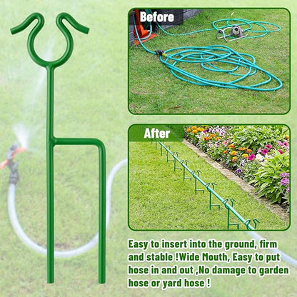 6 Pack Garden Hose Guide Stakes, 14 inch Metal Hose Guides for Garden Heavy Duty Rustproof Coated Spike Keeps Water Hose Out of Flower Beds Outside Lawn & Yard Plant Protection (Green)