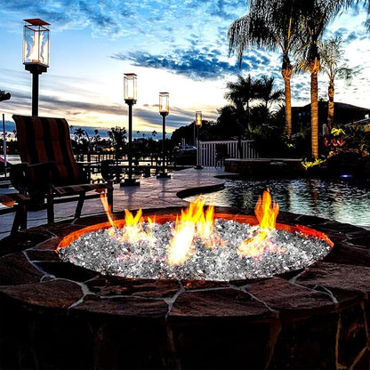 Mr. Fireglass 10 Pounds Fire Glass - 1/2 Inch High Luster Reflective Tempered Glass Rocks for Fireplace Fire Pit Table and Landscaping, Platinum