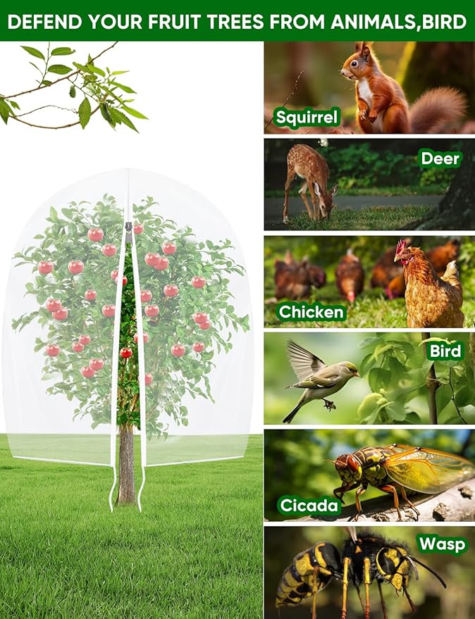 Fruit Tree Netting for Cicadas - with Zipper 4Pcs 3.3 x 2.6FT Garden Bird Netting for Blueberry Bushes with Drawstring,Insect Plant Protection Mesh Net Bags for Tomato,Cicada,Animals (4, 2.6 x 3.3 FT)