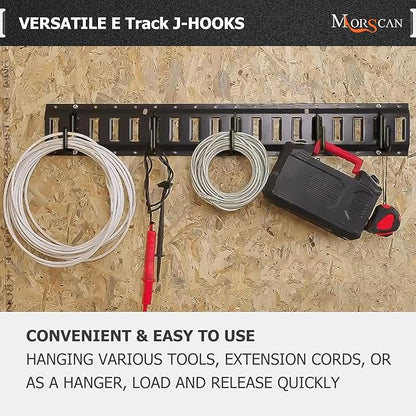 6 Pack 2" E Track J Hooks Heavy Duty Black Steel E-Track Tie Down Accessories for Box Truck, Enclosed Trailer, Garage, Vans, Warehouse, Workshop