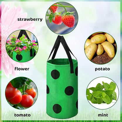 Honeydak Upside Down Tomato Strawberry Grow Bags Hanging Garden Planter Aeration Fabric Grow Bags for Strawberry Tomato Herb Vegetables Outdoor Plants(3 Pack,13 Holes Style)