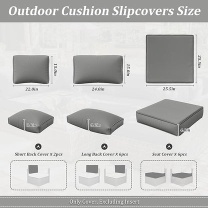 14 Pcs Outdoor Cushion Slipcovers Outdoor Patio Cushion Covers Replacement Waterproof with Zipper for Outdoor Furniture, Patio Sofa Couch 3 Sizes, Covers Only
