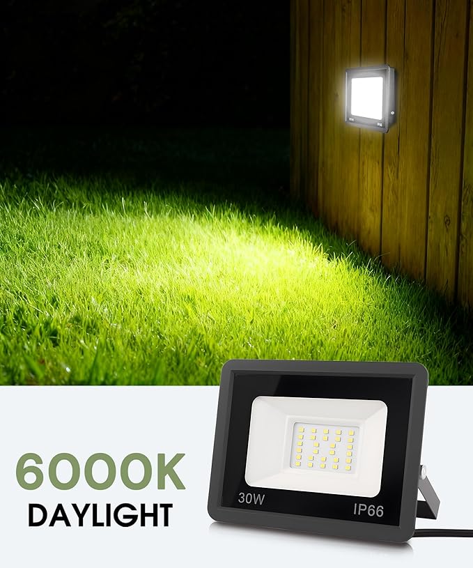L LOHAS LED 30W Dusk to Dawn Floodlight, IP66 Waterproof Plug in Floodlights, 6000K Daylight Work Light, Security Lights for Yard, Garage, UL Listed, 2Pack