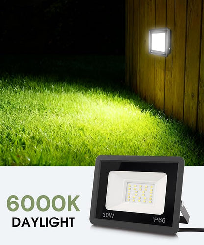 L LOHAS LED 30W Dusk to Dawn Floodlight, IP66 Waterproof Plug in Floodlights, 6000K Daylight Work Light, Security Lights for Yard, Garage, UL Listed, 2Pack