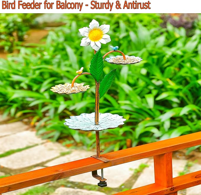 Deck Bird Feeder for Outdoors, Decorative 3 Bird Feeder Bowl Tray for Balcony Railing Outside