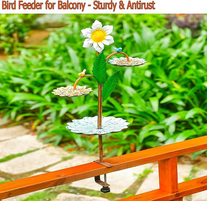 Deck Bird Feeder for Outdoors, Decorative 3 Bird Feeder Bowl Tray for Balcony Railing Outside