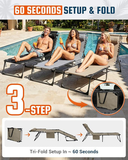 KingCamp Lounge Chair Outdoor,400LBS Tanning Chairs for Outside,Adjustable 5-Position Patio Lounge Chair Sunbathing Chase Lounge Chair Outdoor for Outside Beach Patio Sun Bathing Pool Backyard