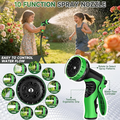 Garden Hose 100 ft Flexible Water Hoses Non-Expanding Lightweight Portable No Kink High Pressure Flat Fabric 3/4” fittings Leak-proof Durable Pipe for Outdoor Outside Yard Lawn Patio Watering Car Wash