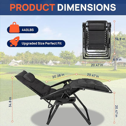Alpen Oversized Outdoor Zero Gravity Chair, Portable Patio Recliner with Removable Pad and Adjustable Headrest, Lounge Chair with Cup Holder for Outdoor Camping Lawn Balcony, Black