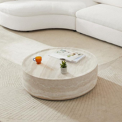 kevinplus ø31.5'' Round Stone Coffee Table for Living Room, Modern Drum Circle Faux Concrete Marble Coffee Table, Fiber Glass Material, No Assembly (Mars Texture, ø31.5'' x 11.8'')