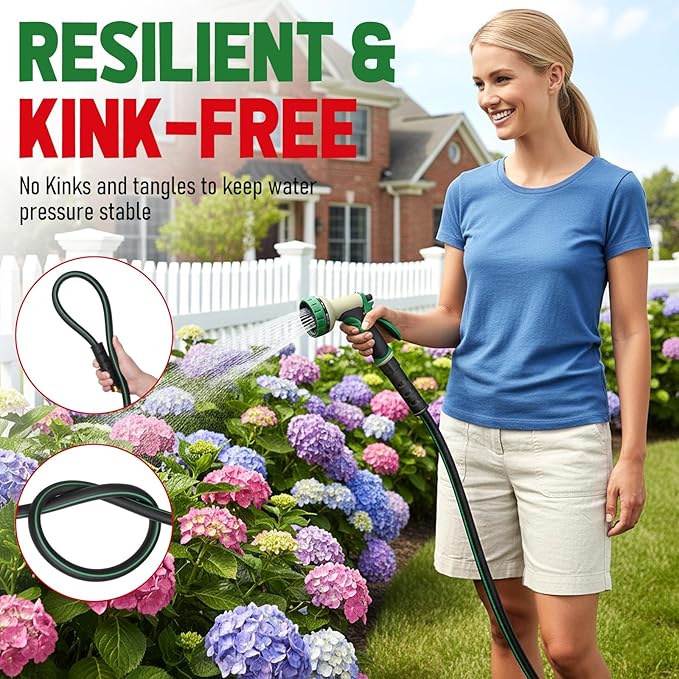 Heavy Duty Garden Hose 70ft, NON-EXPANDABLE Flexible Water Hose, Kink Resistant Lightweight Hybrid Hose, Leakproof Hose Male to Female Fittings
