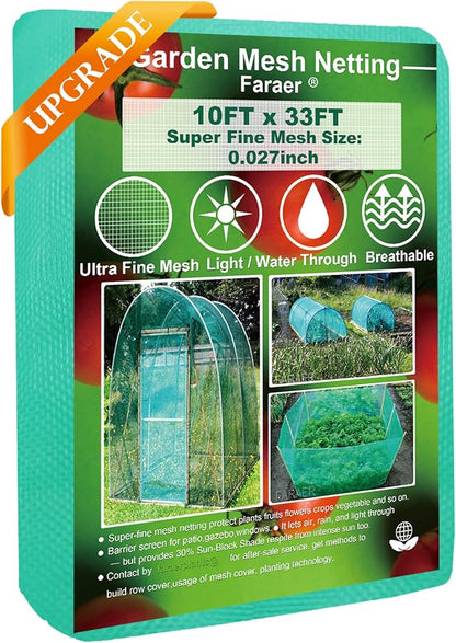 Garden Barrier Netting, Plant Covers 10x33ft Extra Fine Mesh 30% Green Sunblock Shade Cloth Mesh Protection Netting for Vegetable Fruits Flowers Crops Row Cover Raised Bed Screen Against Birds Animal