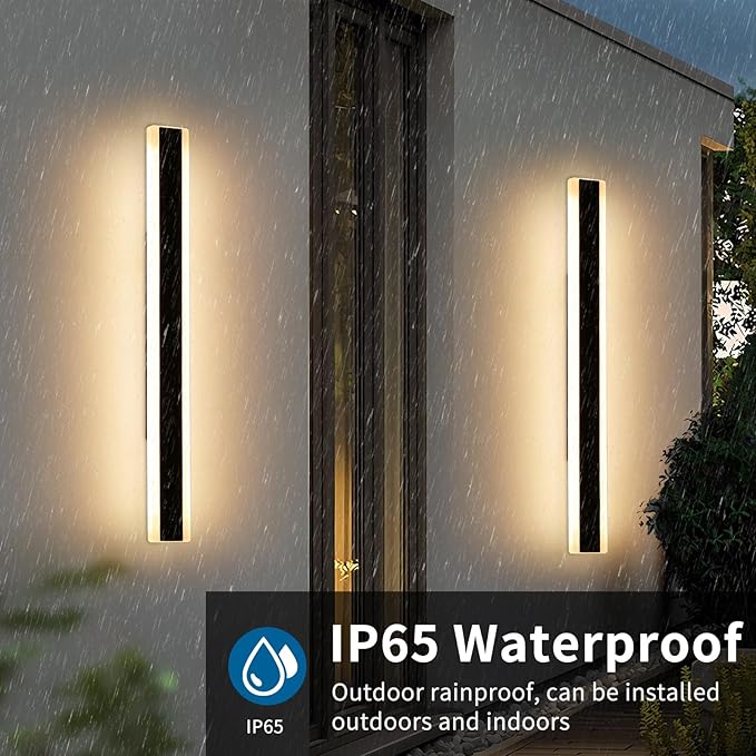 2 Pack Modern Outdoor Wall Light, 39.3in Black LED Wall Sconce, 36W, IP65 Waterproof, 3000K Warm White, Wall Mount Long Linear Exterior Lighting Fixture for House, Garage, Porch, Garden