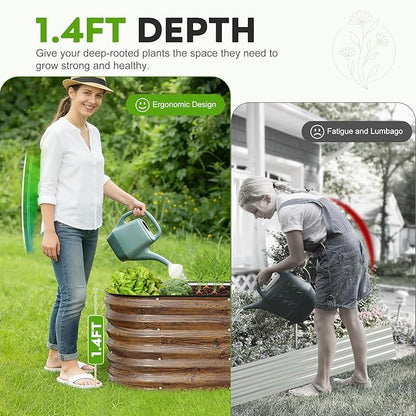 ZORMY Galvanized Raised Garden Bed Outdoor- 6x2x1.4ft Oval Steel Raised Beds for Gardening, Metal Planter Box with Protective Strip and Gloves for Vegetables, Flowers, Fruits (Brown)