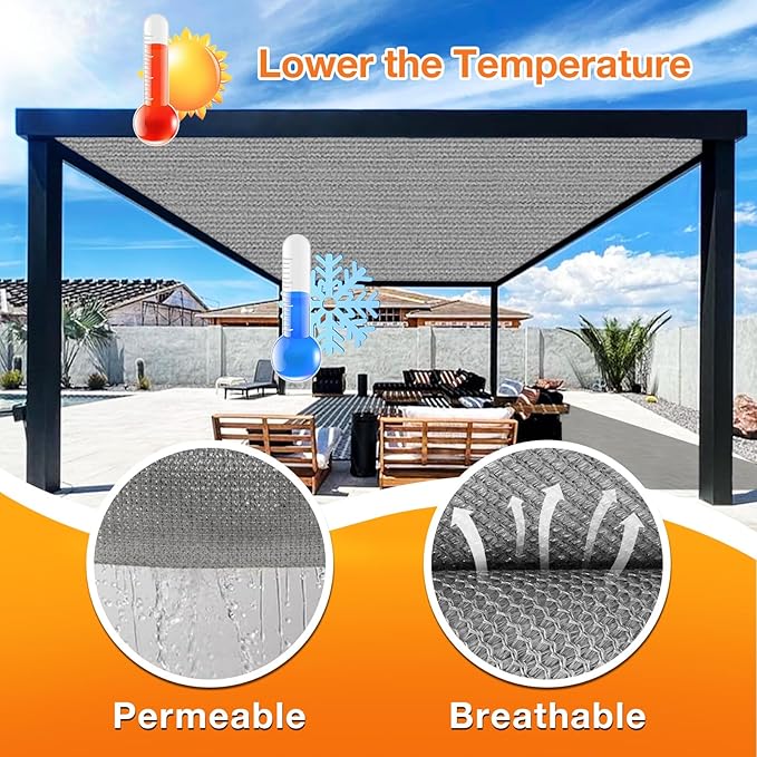 Artpuch Outdoor Pergola Shade Cover 16x20 FT Sun Shade Cloth with Grommets Light Grey 90% UV Protection Canopy Patio Privacy Screen (Customized Available)