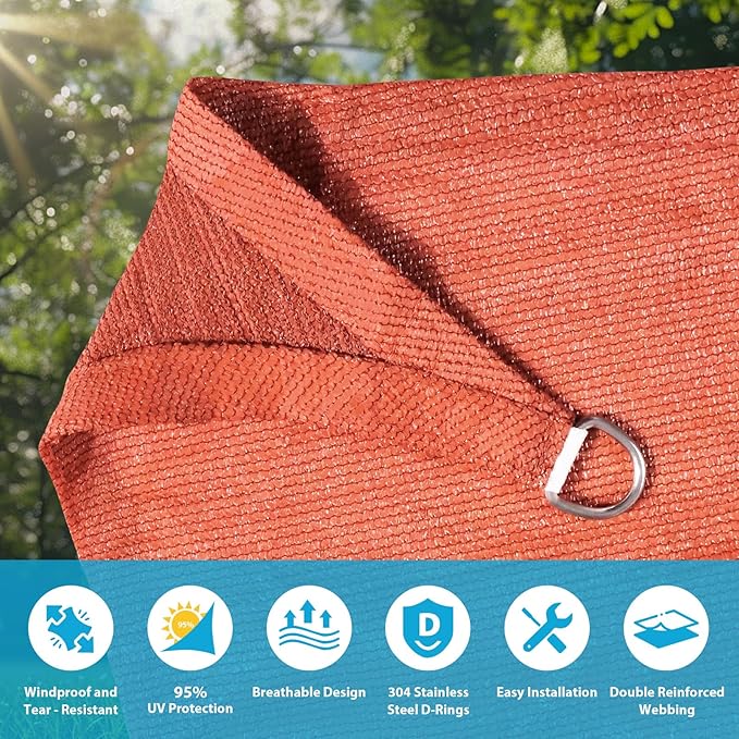 Amagenix Sun Shade Sail 10'X25' Curved Edge Outdoor Shade Canopy Rust Red Breathable 95% UV Block Shade Cloth for Patio Garden Backyard (We Make Custom Size)