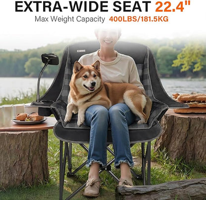 Oversized Camping Chairs for Adults- Heavy Duty Extra Large Lawn Chair,Folding Comfy Padded Camp Chair for Outdoor Sports Garden Beach Fishing,Wide&Thick,Black Plaid
