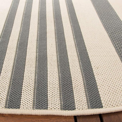 SAFAVIEH Washable Rug Outdoor Courtyard Collection - 6'7" Round, Grey & Bone, Non-Shedding & Easy Cleaning, Ideal for Patio, Backyard, Mudroom (CY6062-236)