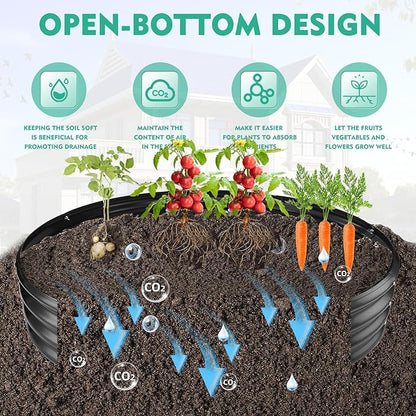 60 Inch Diameter Galvanized Garden Raised Bed/Plant Box/Fire Pit Ring - 0.8mm Thick,12 Inch Tall,Perfect for Planting a Variety of Flowers,Herbs,Vegetables (Black, 60 Dia X 11.5 inches)