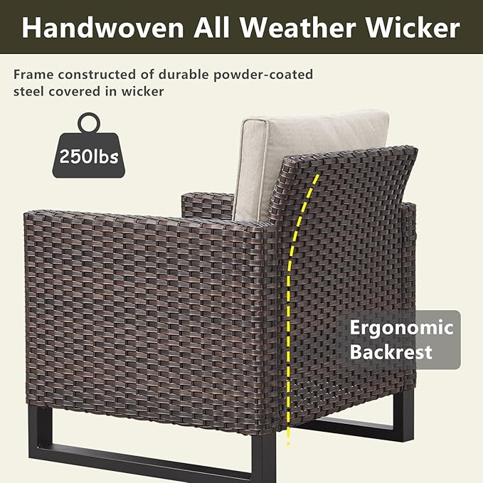 Rilyson Wicker Outdoor Patio Chairs Set of 2-2 Piece Rattan Chairs with Waterproof Wicker,Comfortable Cushions and Sturdy Metal Frame for Outside Porch Deck Backyard(Brown/Beige)