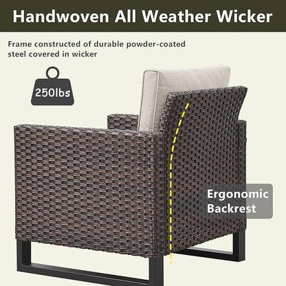 Rilyson Wicker Outdoor Patio Chairs Set of 2-2 Piece Rattan Chairs with Waterproof Wicker,Comfortable Cushions and Sturdy Metal Frame for Outside Porch Deck Backyard(Brown/Beige)