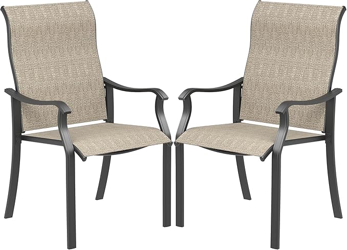 UDPATIO Patio Dining Chairs Set of 2, High Back Wide Seat Outdoor Furniture Chairs with All Weather Breathable Textilene, for Garden Backyard Deck, Brown