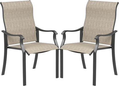 UDPATIO Patio Dining Chairs Set of 2, High Back Wide Seat Outdoor Furniture Chairs with All Weather Breathable Textilene, for Garden Backyard Deck, Brown