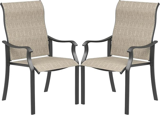 UDPATIO Patio Dining Chairs Set of 2, High Back Wide Seat Outdoor Furniture Chairs with All Weather Breathable Textilene, for Garden Backyard Deck, Brown