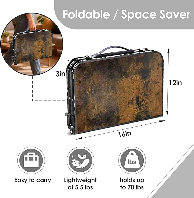 Folding TV Trays Foldable Dinner Tray Table Adjustable Height Food Snack Couch Side Table Sturdy Aluminum Portable Sofa Tray End Table for Outdoor Indoor Camp Pinic Bed Couch Living Room(Rustic Brown)