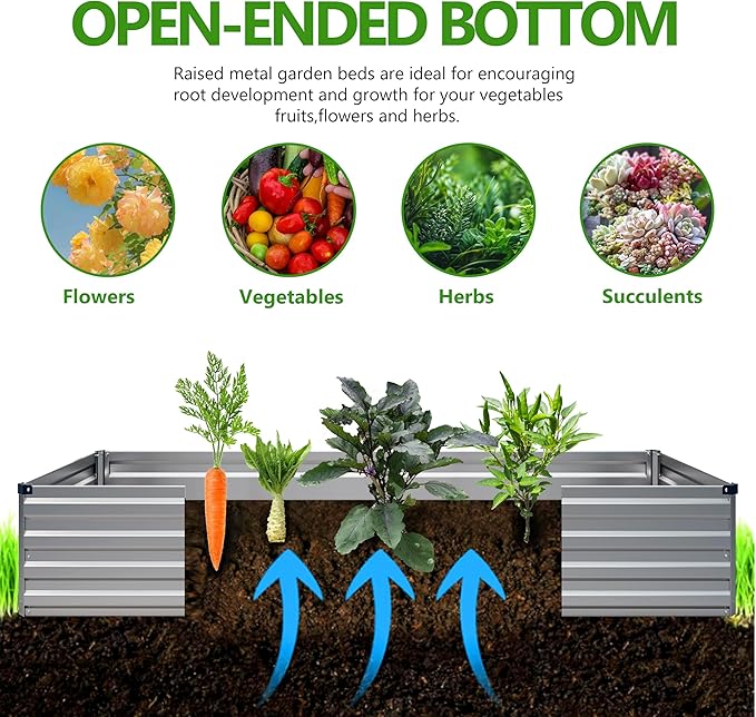 2PCS 10x3x1ft Galvanized Raised Garden Bed,Outdoor Planter Box Metal Patio Kit Planting Bed for Vegetables Flowers Herb,Silver