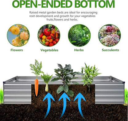 2PCS 10x3x1ft Galvanized Raised Garden Bed,Outdoor Planter Box Metal Patio Kit Planting Bed for Vegetables Flowers Herb,Silver