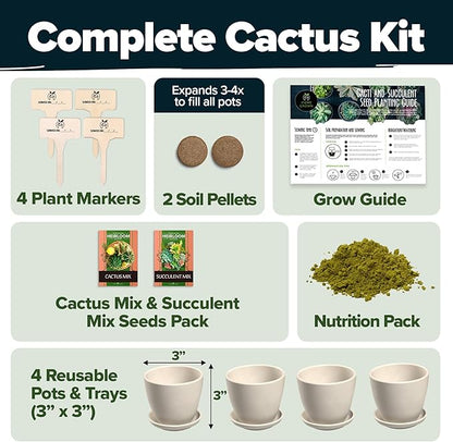 HOME GROWN Bonsai Tree Starter Kit – Unique Christmas Gift for Adults, Men, Women - Grow 4 Bonsais & HOME GROWN Succulent & Cactus Seed Kit for Planting