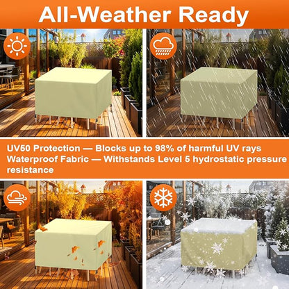 Patio Furniture Cover Rectangle 60"(L) x 56"(W) x 30"(H), Custom Heavy Duty 420D Waterproof Outdoor Cover with Drawstring & Buckles for Table Chair Garden, Cream