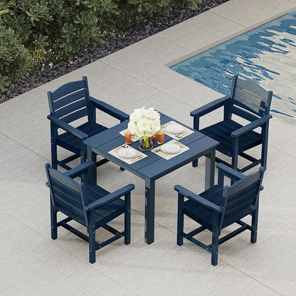 Poly Lumber Patio Dining Chair Set of Two, HIPS Outdoor Ladder Back Chair, Weather Resistant (Navy Blue, 2 Piece)