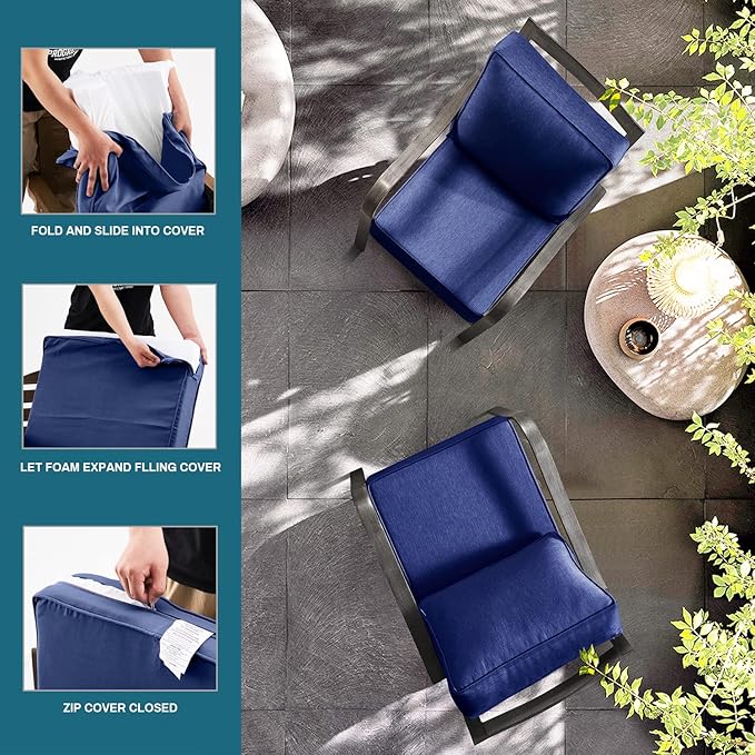 ARTPLAN Olefin 24x24 Deep Seat Patio Cushions for Outdoor Furniture,Extra 6 inch Thick,Back 18"x24",Removable,Replacement,Solid/Floral,Outdoor/Indoor,Navy Blue