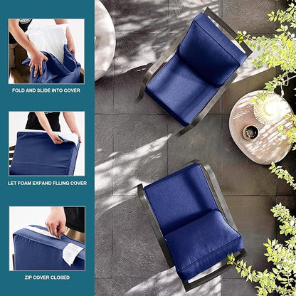 ARTPLAN Olefin 24x24 Deep Seat Patio Cushions for Outdoor Furniture,Extra 6 inch Thick,Back 18"x24",Removable,Replacement,Solid/Floral,Outdoor/Indoor,Navy Blue