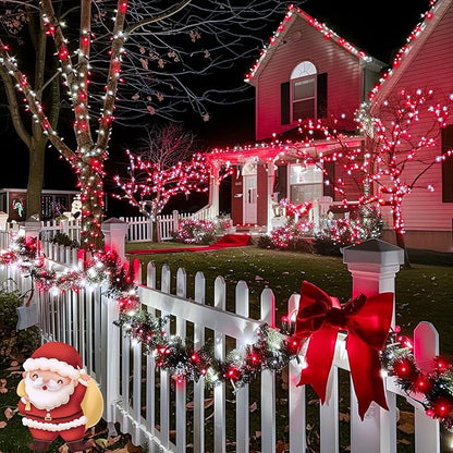JMEXSUSS 2 Pack Red and White Solar Christmas Lights, Each 33FT 100 LED Solar String Lights Outdoor, Waterproof Solar Fairy Lights for Outside Christmas Decorations