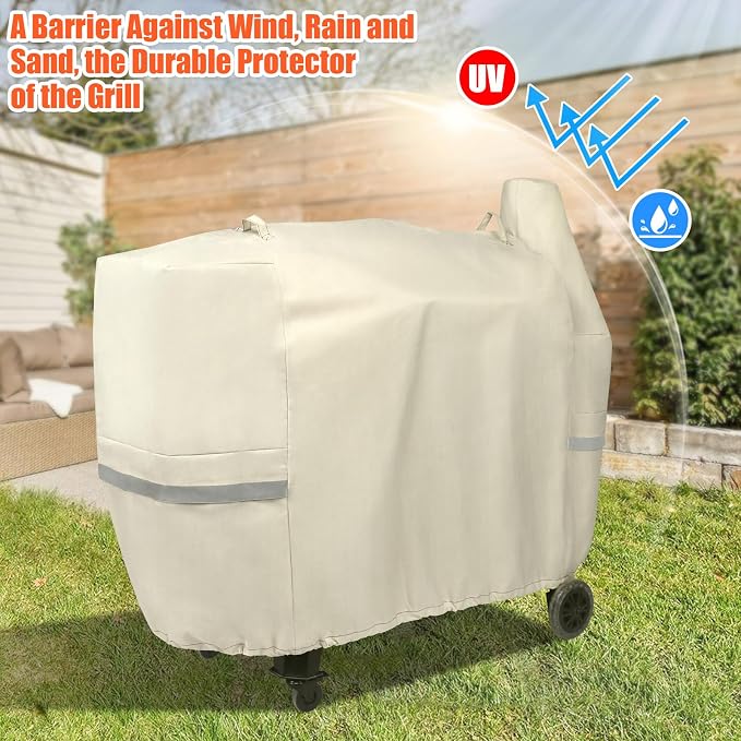 QuliMetal Grill Cover for Pit Boss Austin XL/Rancher XL 1000S, 1000SC, 1000SQ, 1000SC2, 1100 Pro, 1000/1100/1150 Series, Z Grill 1000 Series Wood Pellet Grills, Heavy Duty, 600D, Beige