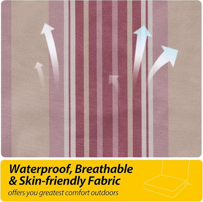 AAAAAcessories Outdoor Seat Cushions for Chairs, Fade-Resistant, Waterproof Patio Furniture Replacement Cushions, 22" x 22" x 3" + 22" x 17", Dusty Rose Garden Stripe