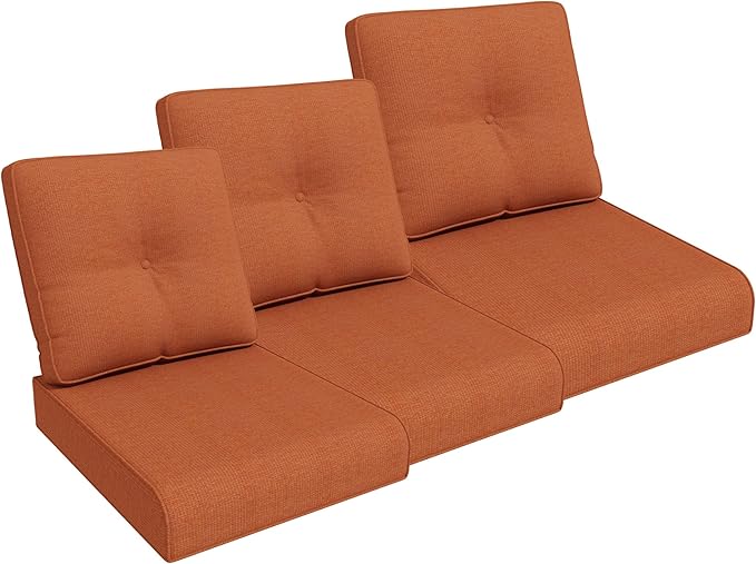 Outdoor Chair Cushions Set for Patio Furniture, 22x25/22x24 Inch, Waterproof & Fade Resistant Patio Chair Cushions, Thick Patio Furniture Cushion for Chair, Sofa, and Couch (Orange, 3 Set)