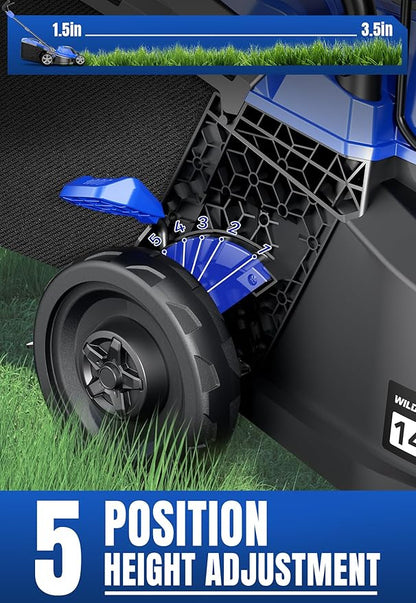 Wild Badger Power 40V 14″ Cordless Lawn Mower Brushless,5,445 sq ft/0.125 ac,1×4.0Ah Battery & Fast Charger, 5-Position Height,for Townhomes & Small Yards