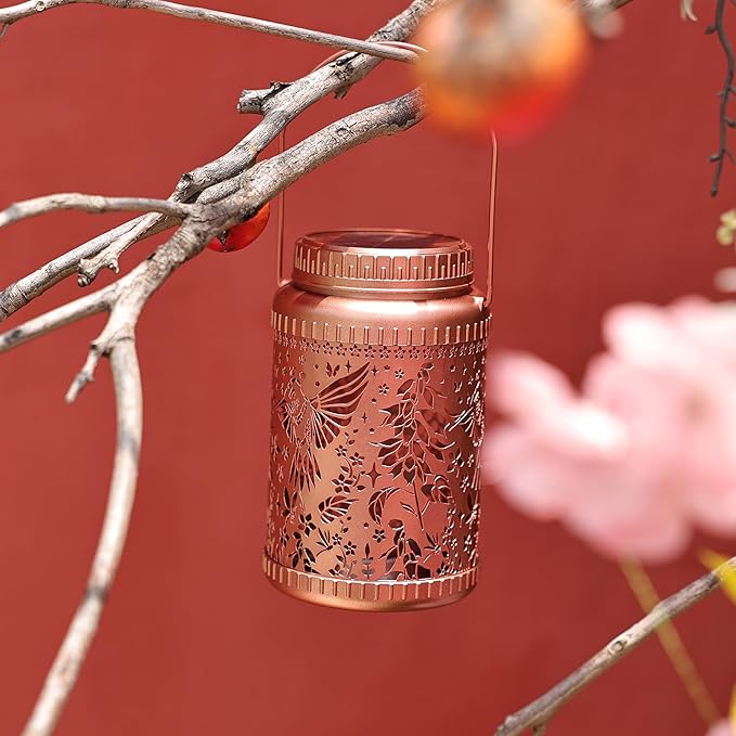 Cooo 6 Pack Solar Lanterns Outdoor Waterproof -Hummingbird Rose Gold Solar Pathway Lights Landscape Path Lights Christmas Lights Gifts for Women Mom Grandma for Garden Yard Patio Backyard Decor