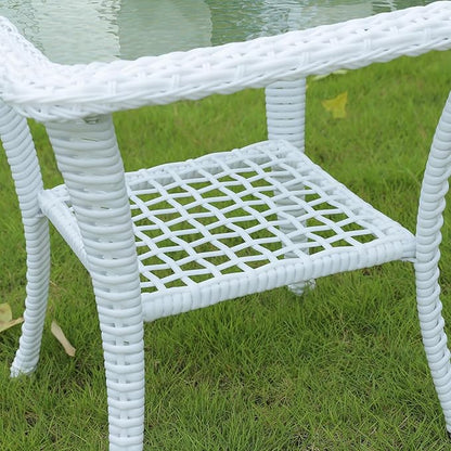 VIVIJASON Outdoor Wicker Side Table, All-Weather Rattan Patio Side Table Bistro Table with 2-Tier, Tempered Glass Top Square End Table for Indoor, Balcony, Garden, Porch, Deck, White